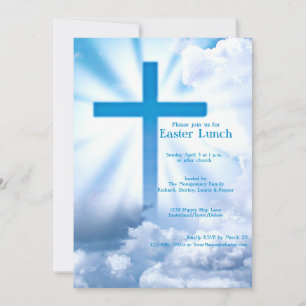 Invitación Lunes de Pascua Cristiano Azul y Blanco