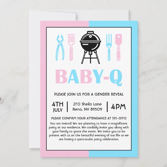 Invitación Lunes de revelación de género de Baby Q (Anverso)