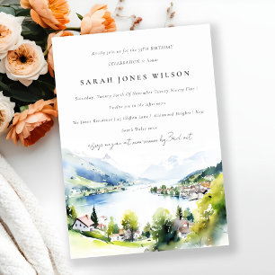 Invitación Lungern Suiza Paisaje Acuarela Cumpleaños