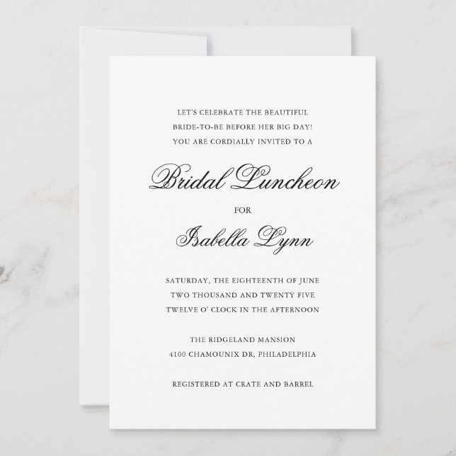 Invitación Lunquete formal tradicional negro y blanco (Anverso)