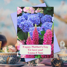 Invitación Lupins Hydrangea Flores Happy Mothers Day Card