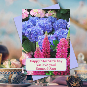 Invitación Lupins Hydrangea Flores Happy Mothers Day Card