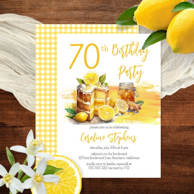 Invitación Luscious Lemon Cake Ginger Tea 70th Birthday Party (Subido por el creador)