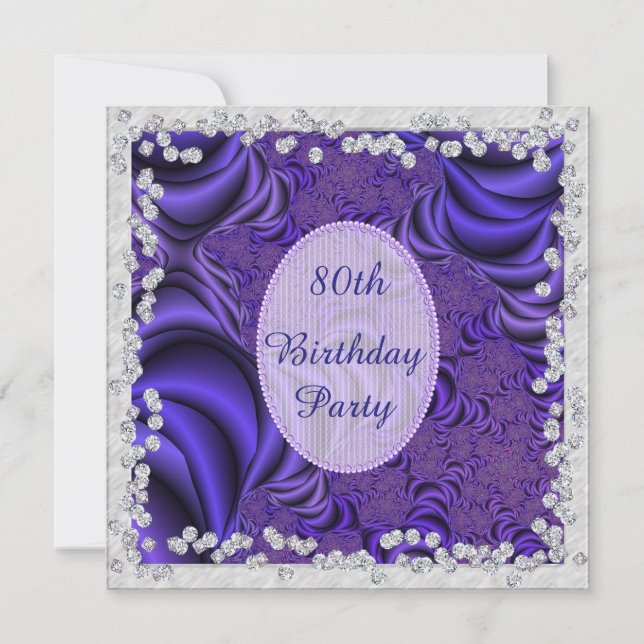 Invitación Luscious Lilac & Diamonds 80th Birthday Party (Anverso)