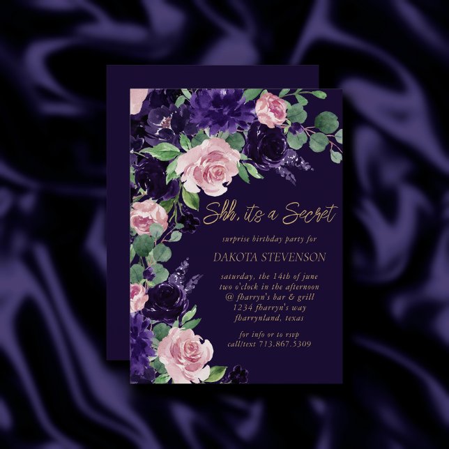 Invitación Lush Blossom | Fiesta de sorpresa de rosa morado y (Subido por el creador)