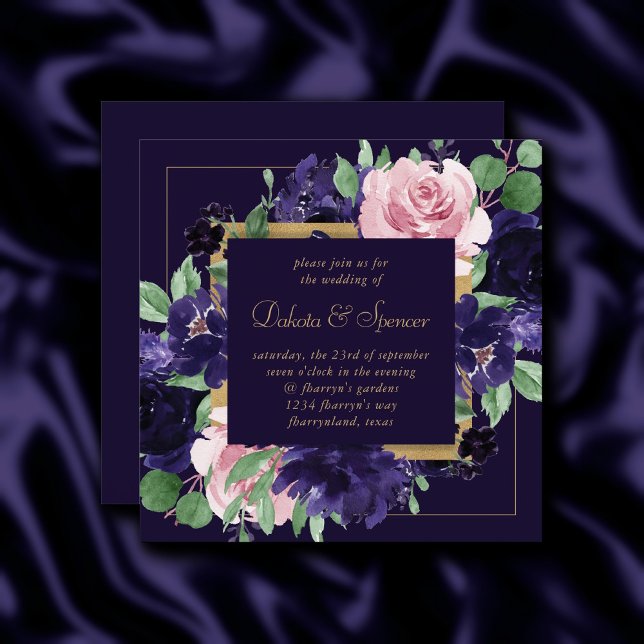 Invitación Lush Blossom | Morado oscuro y rosa rosa morado (Subido por el creador)