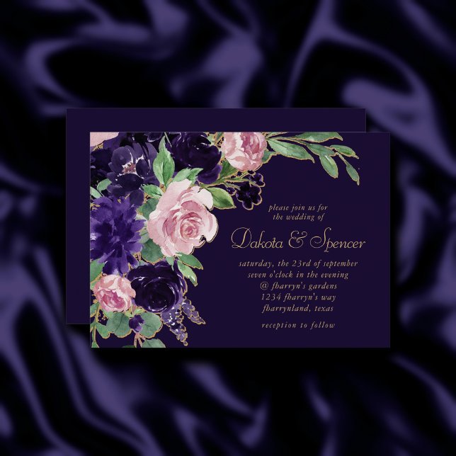 Invitación Lush Blossom | Morado oscuro y rosa rosa morado (Subido por el creador)
