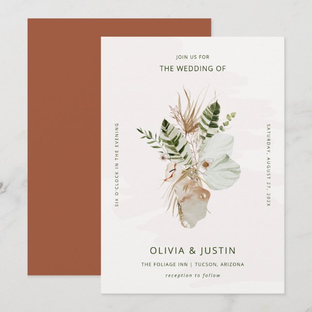 Invitación Lush Boho | Boda Botánico Tropical (Anverso / Reverso)