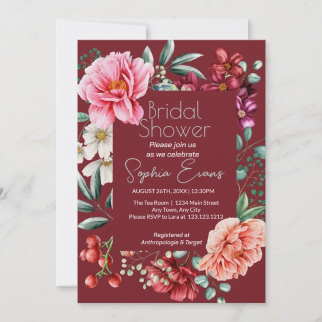 Invitación Lush Floral Bordeada De La Moderna Ducha Bridal De (Anverso)