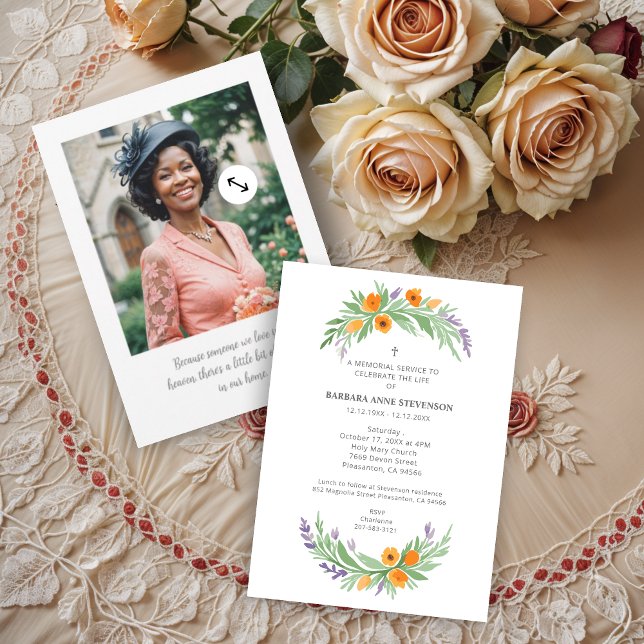 Invitación Lush Minimalist Floral Oval Effect Photo Funeral  (Lush Minimalist Floral Oval Effect Photo Funeral Invitations Cards. )