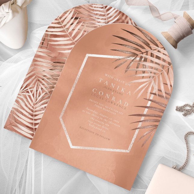 Invitación Lush Palm Leaf Boda Terra Cotta Arch ID956 (Subido por el creador)