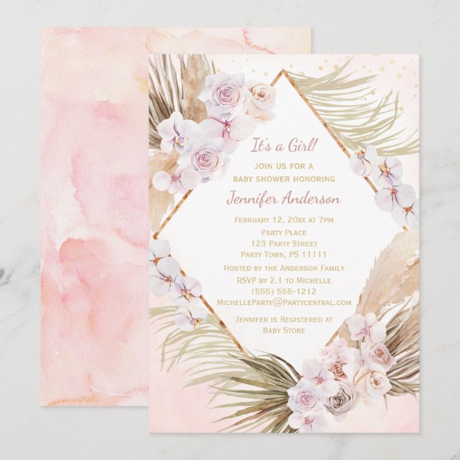 Invitación Lush Pink Gold Baby Shower (Anverso / Reverso)