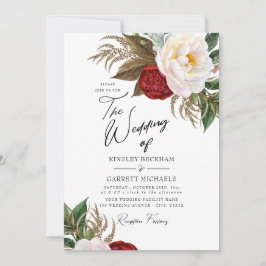 Invitación Lush Red & White Watercolor Peonies Boda