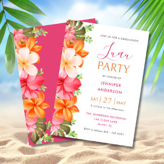 Invitación Lush Tropical Floral Graduation Luau Pink