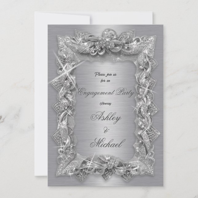 Invitación luster de diamantes de Relieve metalizado de joyas (Anverso)