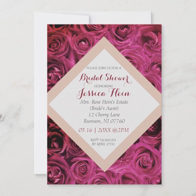 Invitación Lux Diamond Bridal Shower Roses rosados (Anverso)