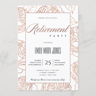 INVITACIÓN LUX ELEGANTE ROSA ROSADO ORO FLORAL JUBILACIÓN