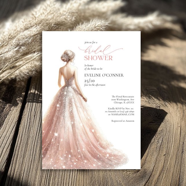 Invitación Lux lux vestido de boda brillante rosa ruidoso clá (Classic blush pink sparkly wedding dress lux invitation)