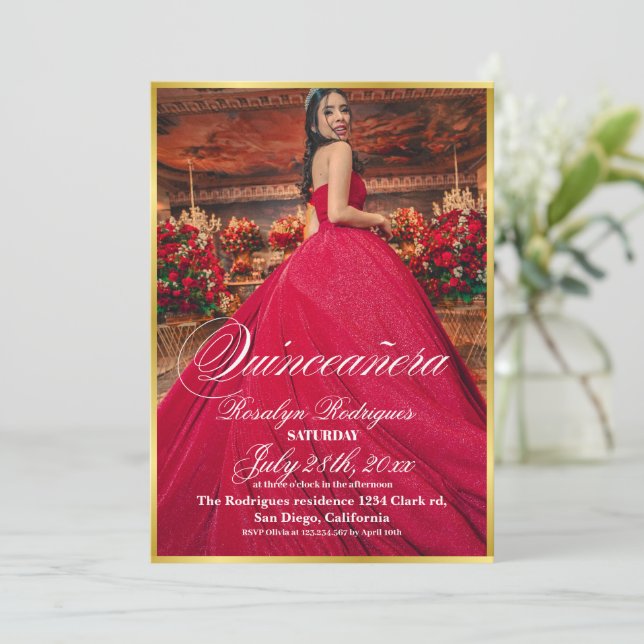 Invitación Lux y foto minimalista Quinceanera Gold (Anverso de pie)