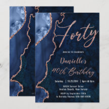 Luxe Agate Sapphire Blue Rosa Gold 40 cumpleaños 