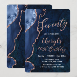 Invitación Luxe Agate Sapphire Blue Rosa Gold 70 cumpleaños 