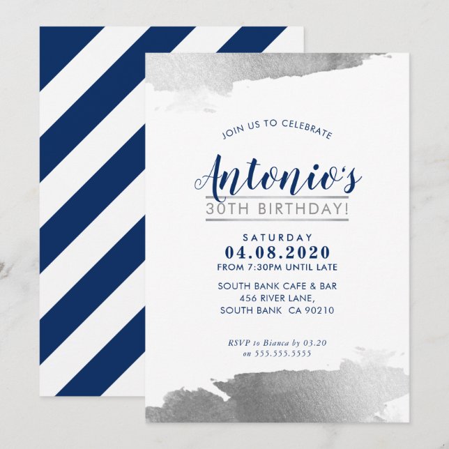 Invitación LUXE BIRTHDAY PARTY INVITA LA plata dorada moderna (Anverso / Reverso)
