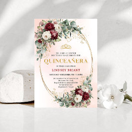 Invitación Luxe Bohemian Burgundy Peonies Quinceañera Invites