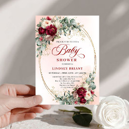 Invitación Luxe Burgundy Floral Bohemian Baby Shower Invite