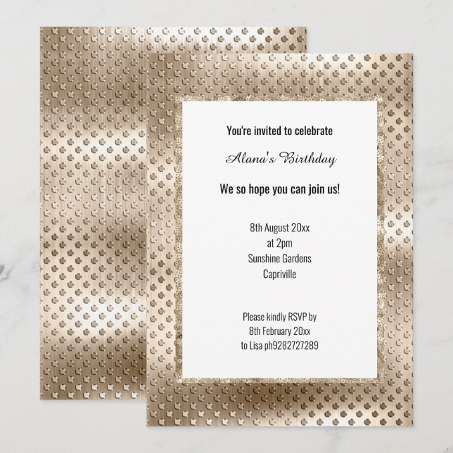 INVITACIÓN LUXE CHAMPAGNE SEQUIN DENT INVITATION (Anverso / Reverso)
