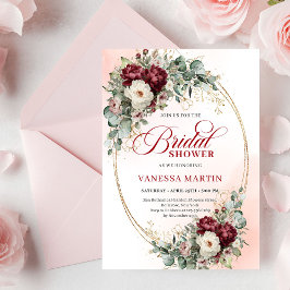 Invitación Luxe Deep Red and Gold Floral Bridal Shower Invite