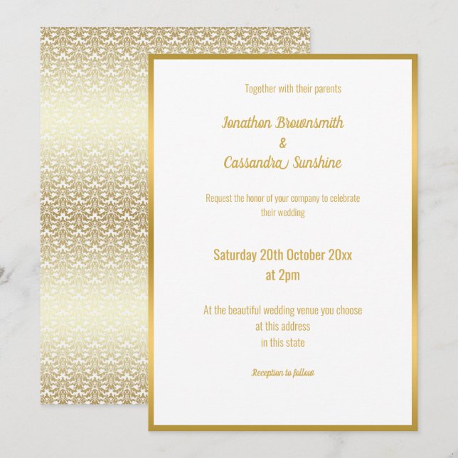 INVITACIÓN LUXE DELICATE GOLD LACE WEDDING INVITATION (Anverso / Reverso)