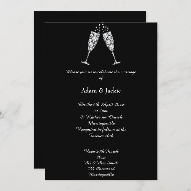 Invitación Luxe Diamond Champagne Glass ELEGANT WEDDING (Anverso / Reverso)