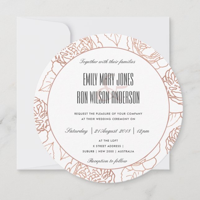 INVITACIÓN LUXE ELEGANTE RUBOR PINK ROSE GOLD FLOUR BODA (Anverso)