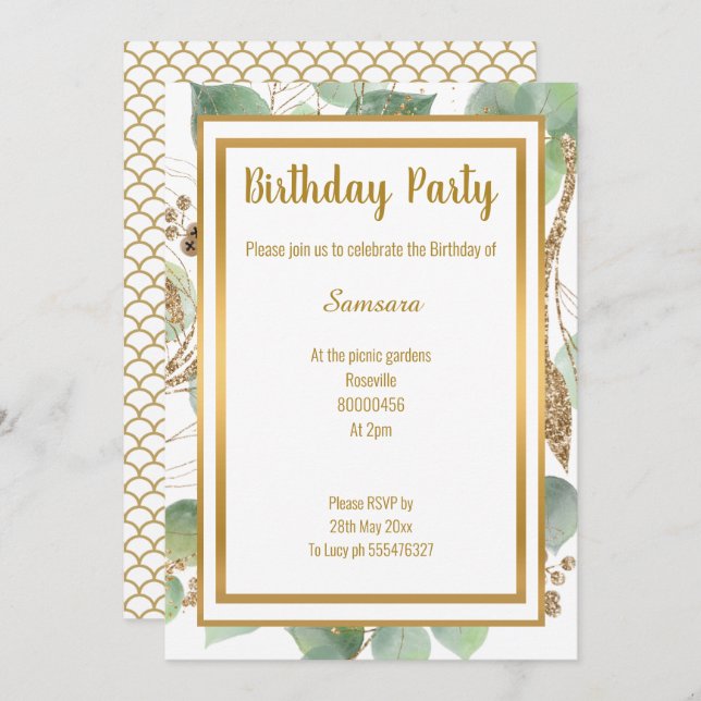 INVITACIÓN LUXE EUCALYPTUS MERMAID INSPIRÓ TODA OCASIÓN (Anverso / Reverso)