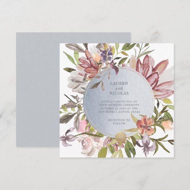 Invitación Luxe Floral | Boda de acuarela elegante (Anverso / Reverso)
