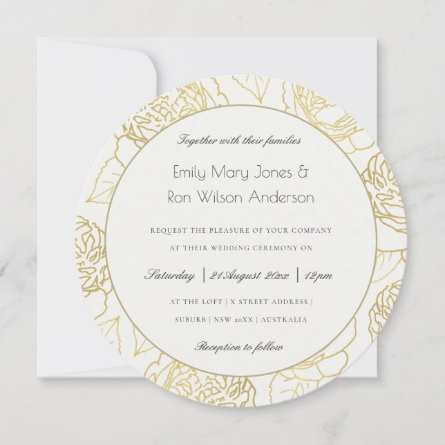 INVITACIÓN LUXE GOLD BLANCO KRAFT ELEGANTE ROSA BODA FLORAL (Anverso)