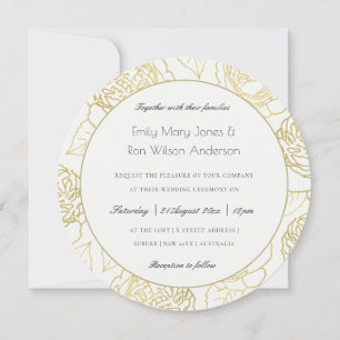 INVITACIÓN LUXE GOLD BLANCO KRAFT ELEGANTE ROSA BODA FLORAL