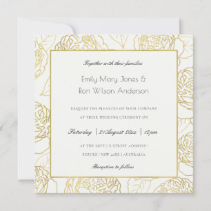 INVITACIÓN LUXE GOLD BLANCO KRAFT ELEGANTE ROSA BODA FLORAL