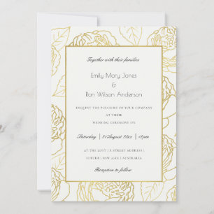 INVITACIÓN LUXE GOLD BLANCO NAVY ELEGANTE ROSA BODA FLORAL