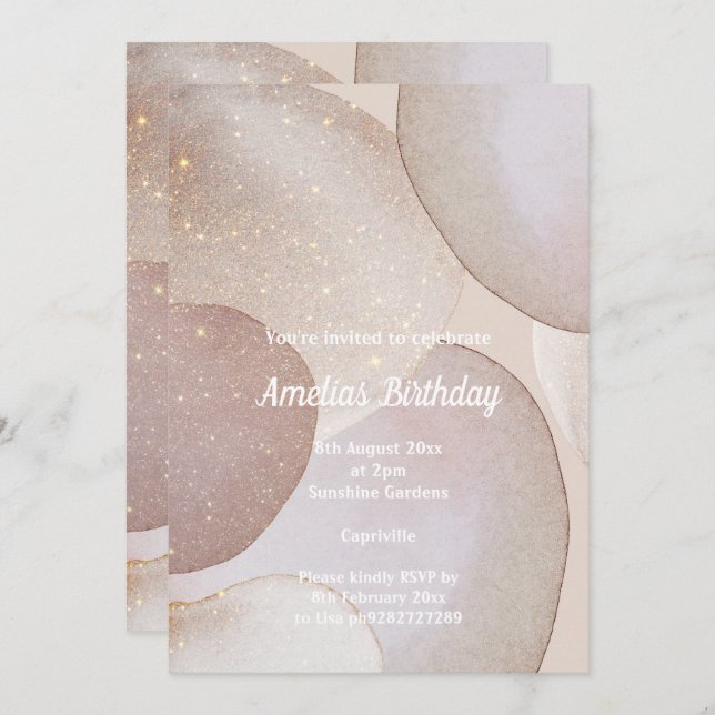 INVITACIÓN LUXE MARBLE BUBBLE CUMPLEAÑOS (Anverso / Reverso)