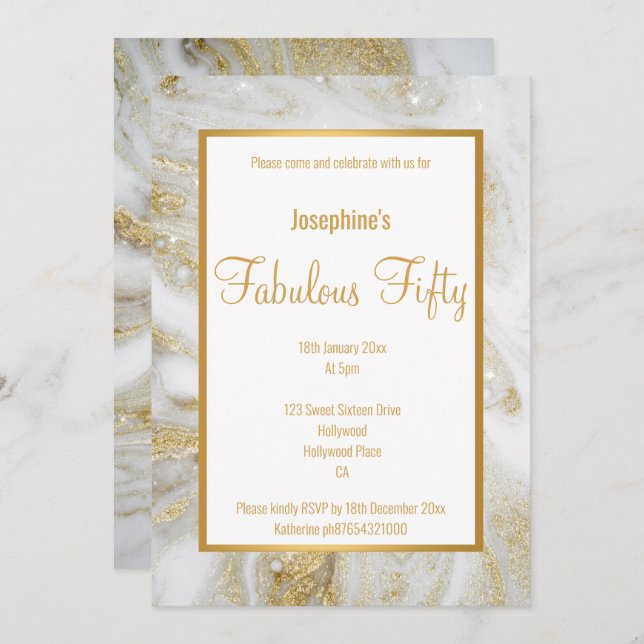 INVITACIÓN LUXE MARBLE PEARL GOLD ABSTRACT PERSONALIZADO INVI (Anverso / Reverso)