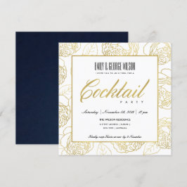 INVITACIÓN LUXE NAVY FALSO ORO ROSA FLORAL FIESTA COCTEL