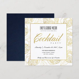 INVITACIÓN LUXE NAVY FLORAL DE ROSA DORADA FALSA COCTEL FIEST
