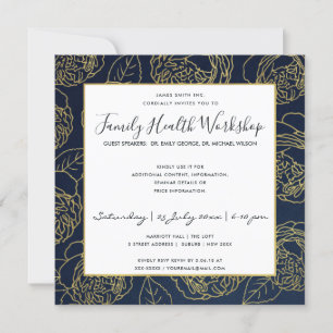 INVITACIÓN LUXE NAVY GOLD ELEGANT FLORAL WOROP EVENTO