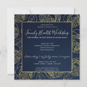 INVITACIÓN LUXE NAVY GOLD ELEGANT FLORAL WOROP EVENTO
