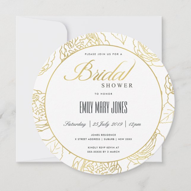 INVITACIÓN LUXE NAVY GOLD ELEGANTE ROSA DE LA DUCHA BRIDAL FL (Anverso)