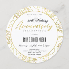 INVITACIÓN LUXE NAVY GOLD ROSA FLORAL CUALQUIER AÑO ANIVERSAR