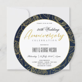 INVITACIÓN LUXE NAVY GOLD ROSA FLORAL CUALQUIER AÑO ANIVERSAR