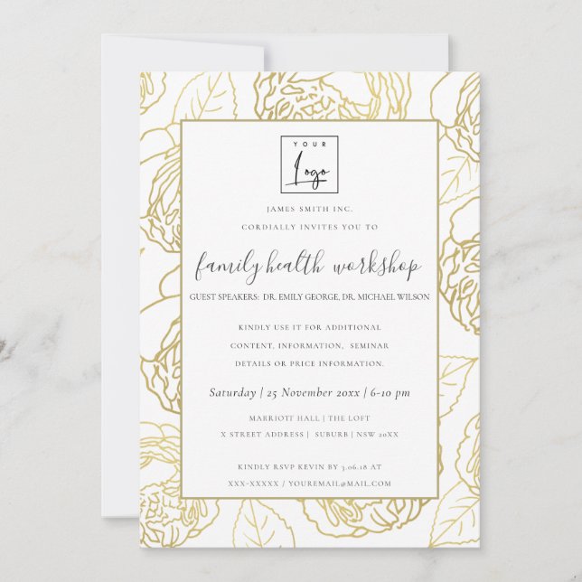 INVITACIÓN LUXE NAVY GOLD WHITE ROSE FLORAL EVENTO (Anverso)