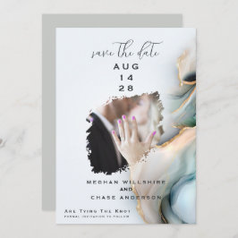 Invitación Luxe Opal Teal Gold Fluid Alcohol Ink